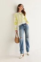 Lolla Flower Smiley Striped Pullover Sweater