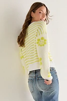 Lolla Flower Smiley Striped Pullover Sweater