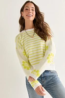 Lolla Flower Smiley Striped Pullover Sweater