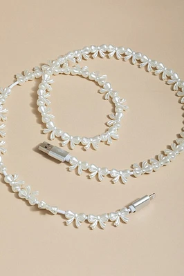 White Bow Beaded Charging Cable