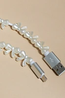 White Bow Beaded Charging Cable