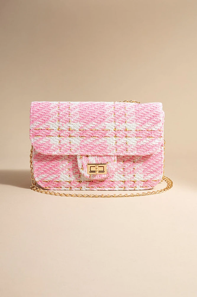 Valerie Plaid Tweed Turnlock Crossbody Bag