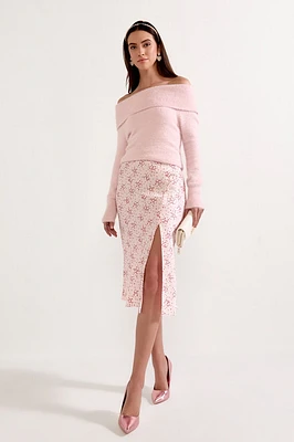 Naomi Heart Print Satin Midi Skirt