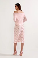 Naomi Heart Print Satin Midi Skirt