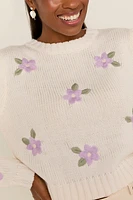 Adrian Flower Embroidered Pullover Sweater