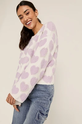 Tammie Pearl Embellished Heart Pullover Sweater