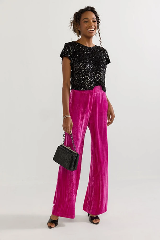 Kristin Velvet Textured High Rise Trouser Pants