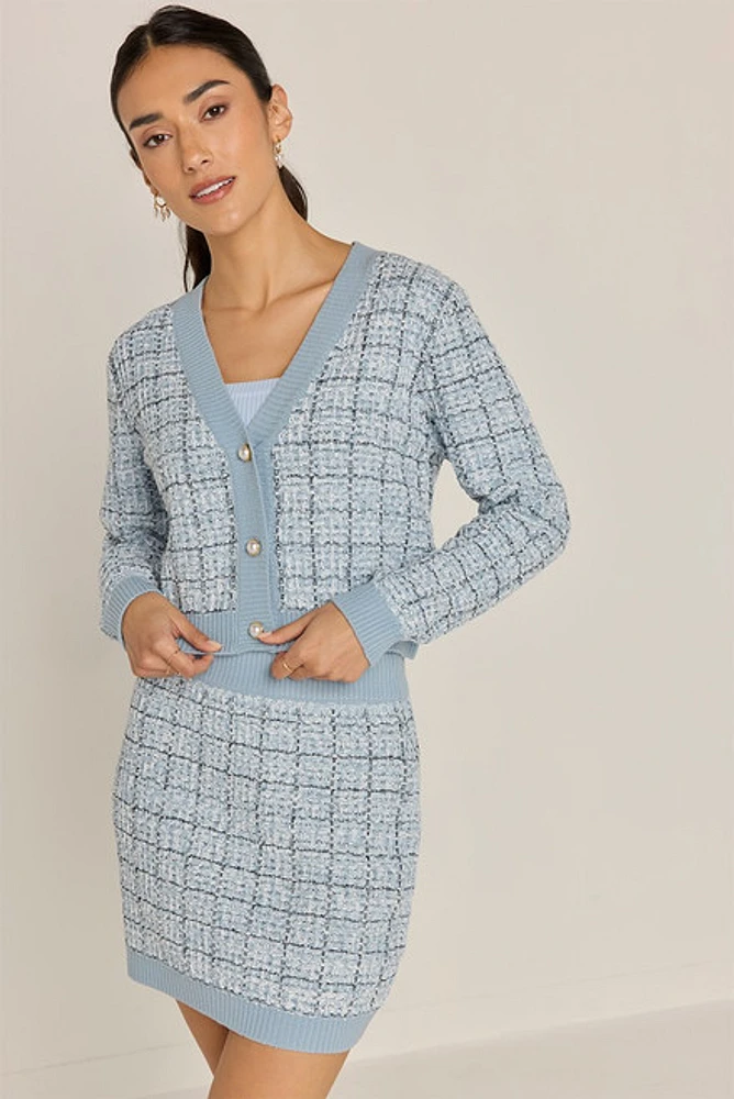 Lara Tweed Plad Short Button Up Cardigan