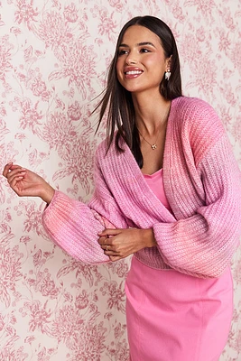 Sally Puff Sleeve Ombre Crop Cardigan