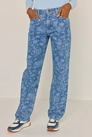Sandra Floral Print Straight Denim Jeans