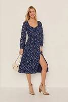 Brandi Front Slit Floral Midi Dress