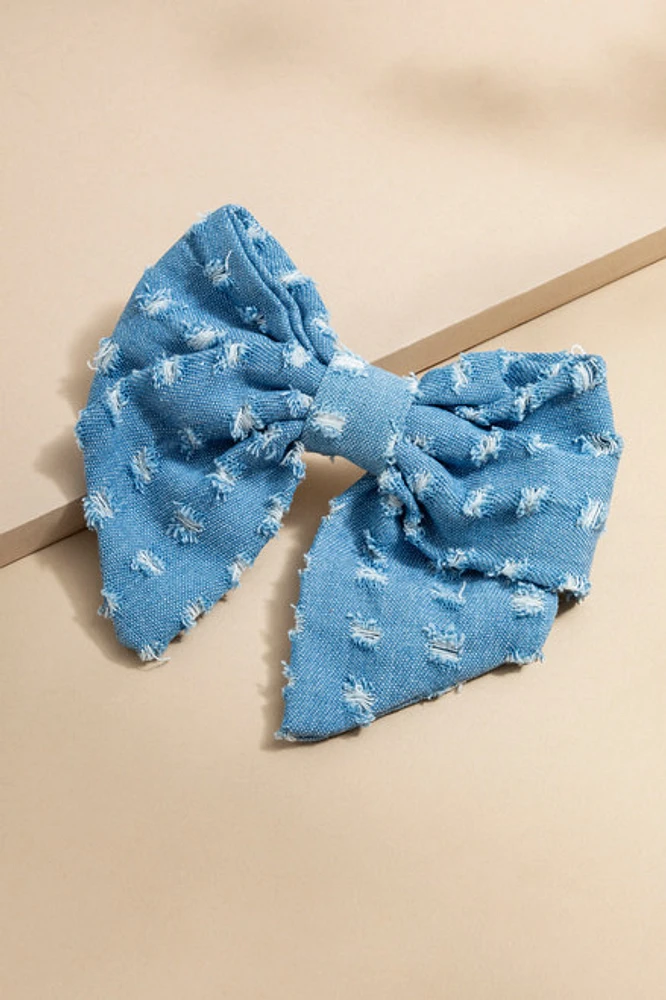 Victoria Destructed Denim Bow Hair Barrette