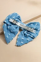 Victoria Destructed Denim Bow Hair Barrette
