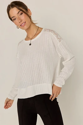 Juliette Crewneck Shoulder Flower Knit Top