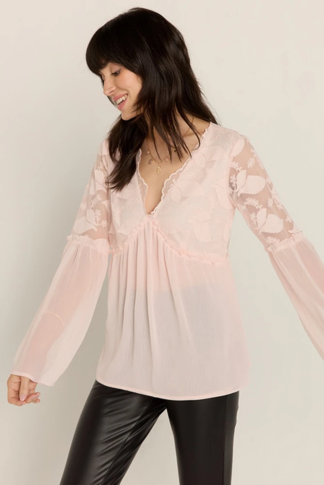 Carolyn V Neck Sheer Lace Blouse