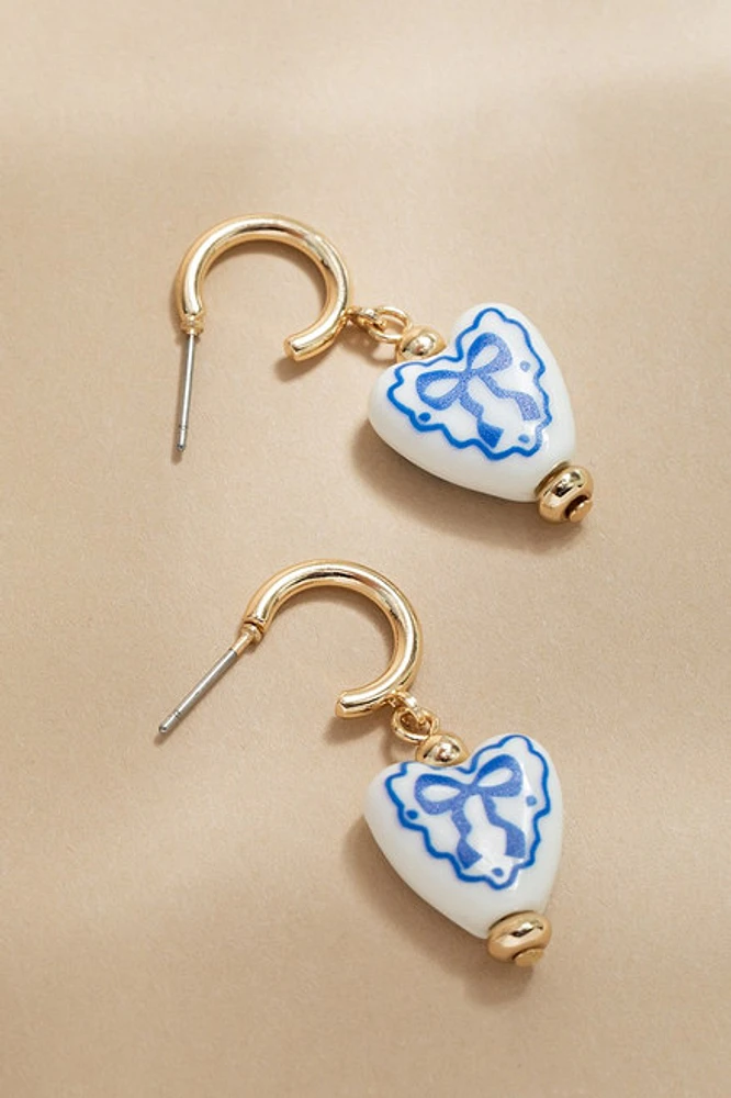 Lilly Ceramic Heart Charm On Huggie Earrings