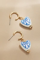 Lilly Ceramic Heart Charm On Huggie Earrings