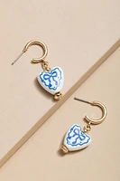 Lilly Ceramic Heart Charm On Huggie Earrings