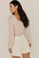 Michele Puff Sleeve Rib Knit Bodysuit