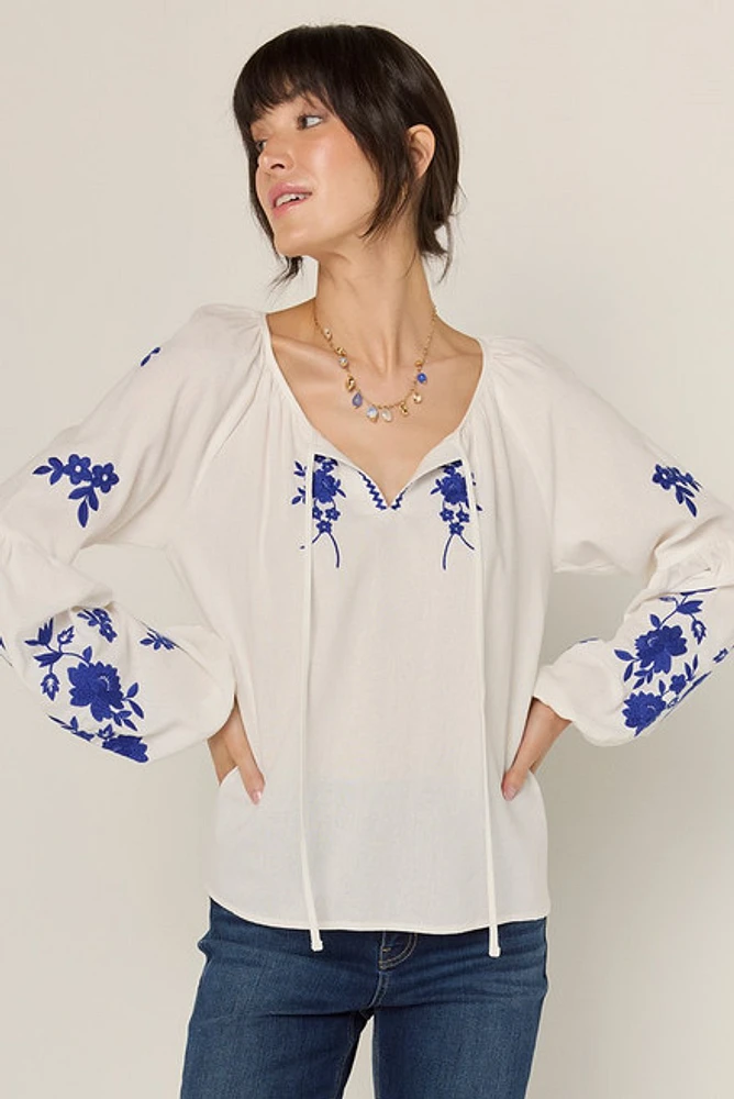 Nadia Tie Front Embroidered Blouse