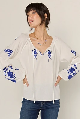 Nadia Tie Front Embroidered Blouse