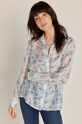 Cathy Postcard Print Button Down Top