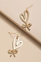 Beth Golden Bow On Heart Drop Earrings