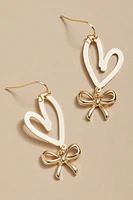 Beth Golden Bow On Heart Drop Earrings