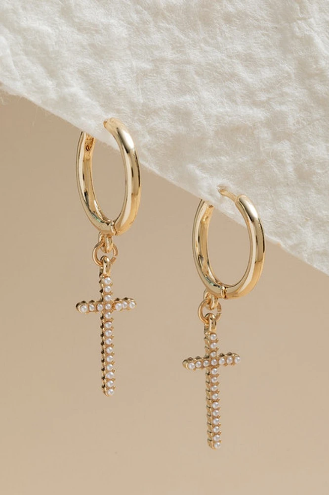 Janelle Cross Charm Huggie Earrings