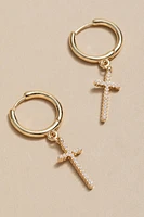 Janelle Cross Charm Huggie Earrings