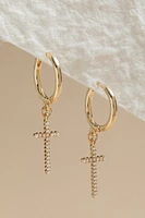 Janelle Cross Charm Huggie Earrings