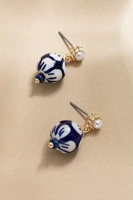 Maribel Ceramic Drop On Pearl Post Earrings