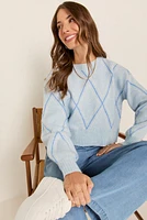 Madeline Diamond Pattern Cropped Pullover Sweater