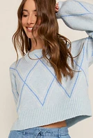 Madeline Diamond Pattern Cropped Pullover Sweater