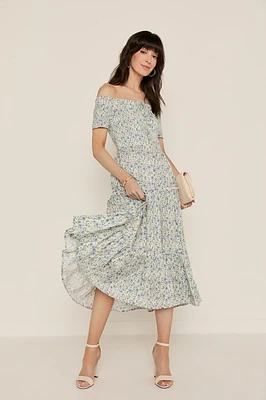 Rosemary Off Shoulder Smocked Midi Dress