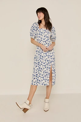 Natasha Puff Sleeve Side Slit Midi Dress