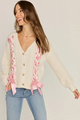 Jeannine Ribbon Front Button Up Cardigan