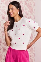 Katherine Heart Embroidery Short Sleeve Sweater Top