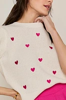 Katherine Heart Embroidery Short Sleeve Sweater Top