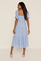 Miriam Smocked Upper Ruffle Trim Midi Dress