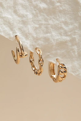 Rita Hoop Nail And Link Gold Earring Set