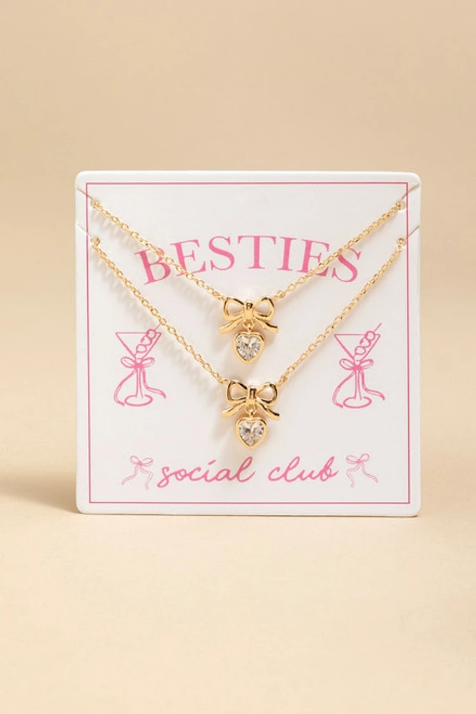 Besties Social Club Double Pendant Carded Necklace