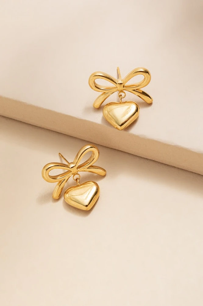 Tami Stainless Steel Heart and Bow Drop Earrings