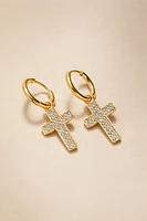 Susie Pave Cross Stainless Steel Huggie Earrings