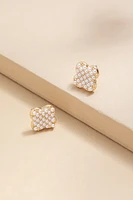 Enna Pave Pearl Clover Stud Earrings