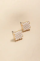 Enna Pave Pearl Clover Stud Earrings