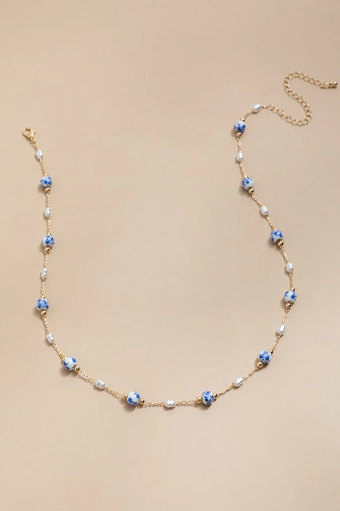 Eliza Ceramic And Pearl Station Necklace