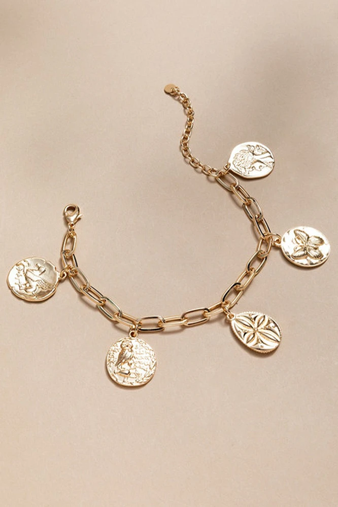 Lenora Chunky Coin Charm Gold Bracelet