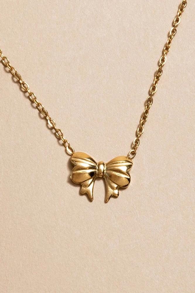 Gabby Stainless Steel Bow Pendant Necklace