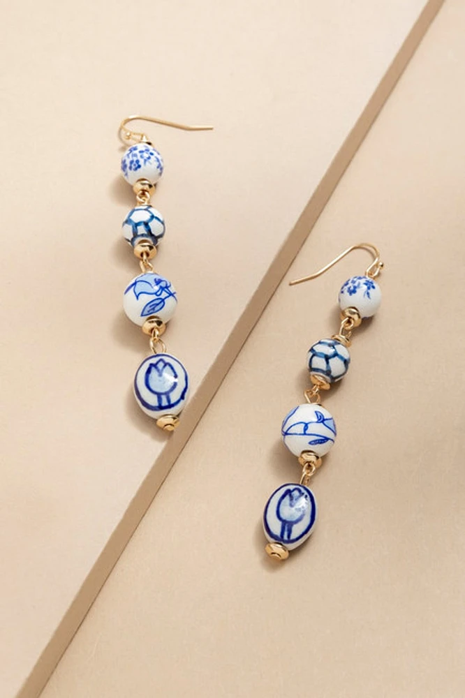 Naomi Linear Ceramic Ball Drop Earrings